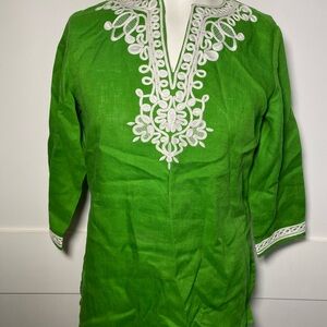 Green Embroidered linen tunic shirt size M